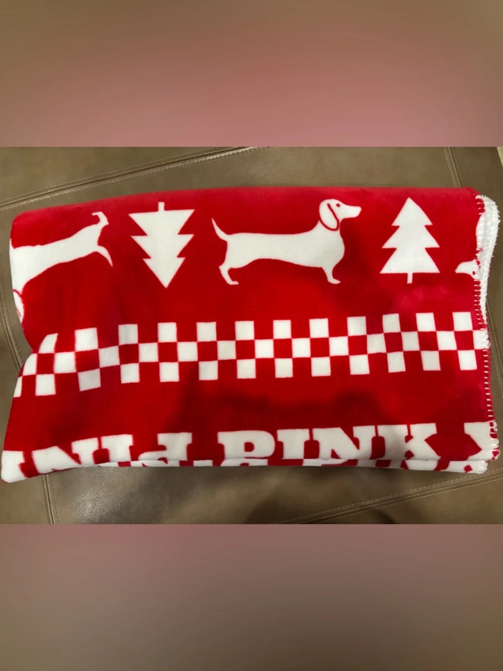 PINK Christmas Dachshund Print blaket